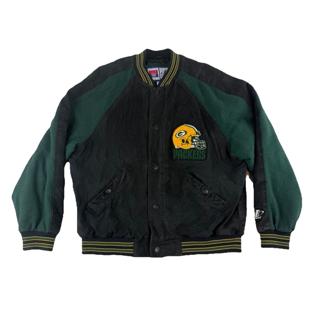 Vintage Logo Athletic Green Bay Packers‎ Varsity Jacket Mens Large Suede Leather